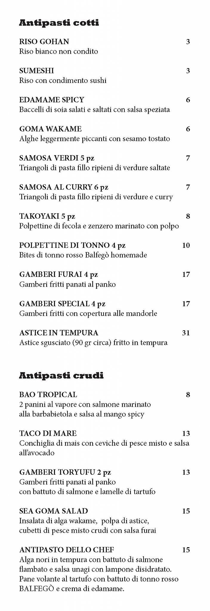 Menu di Honzen Fusion Japanese 