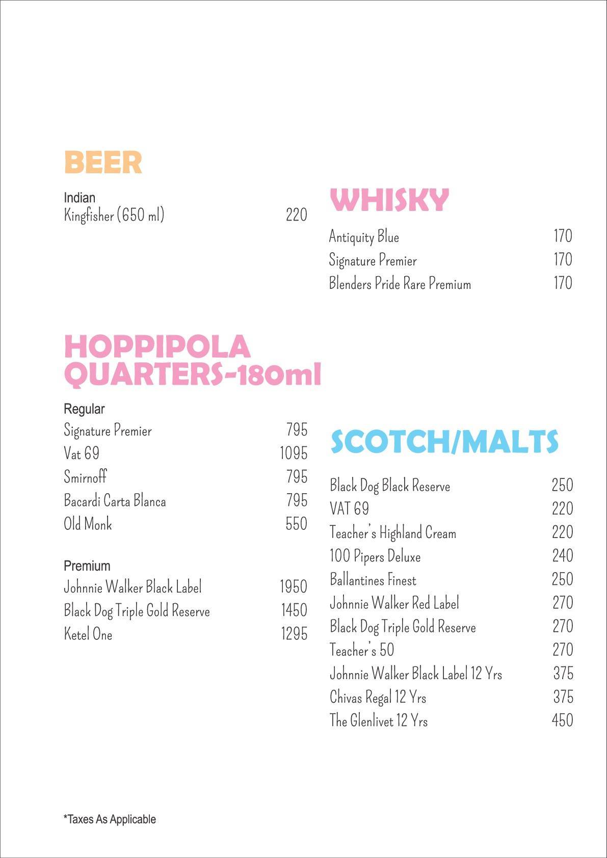 Hoppipola menu