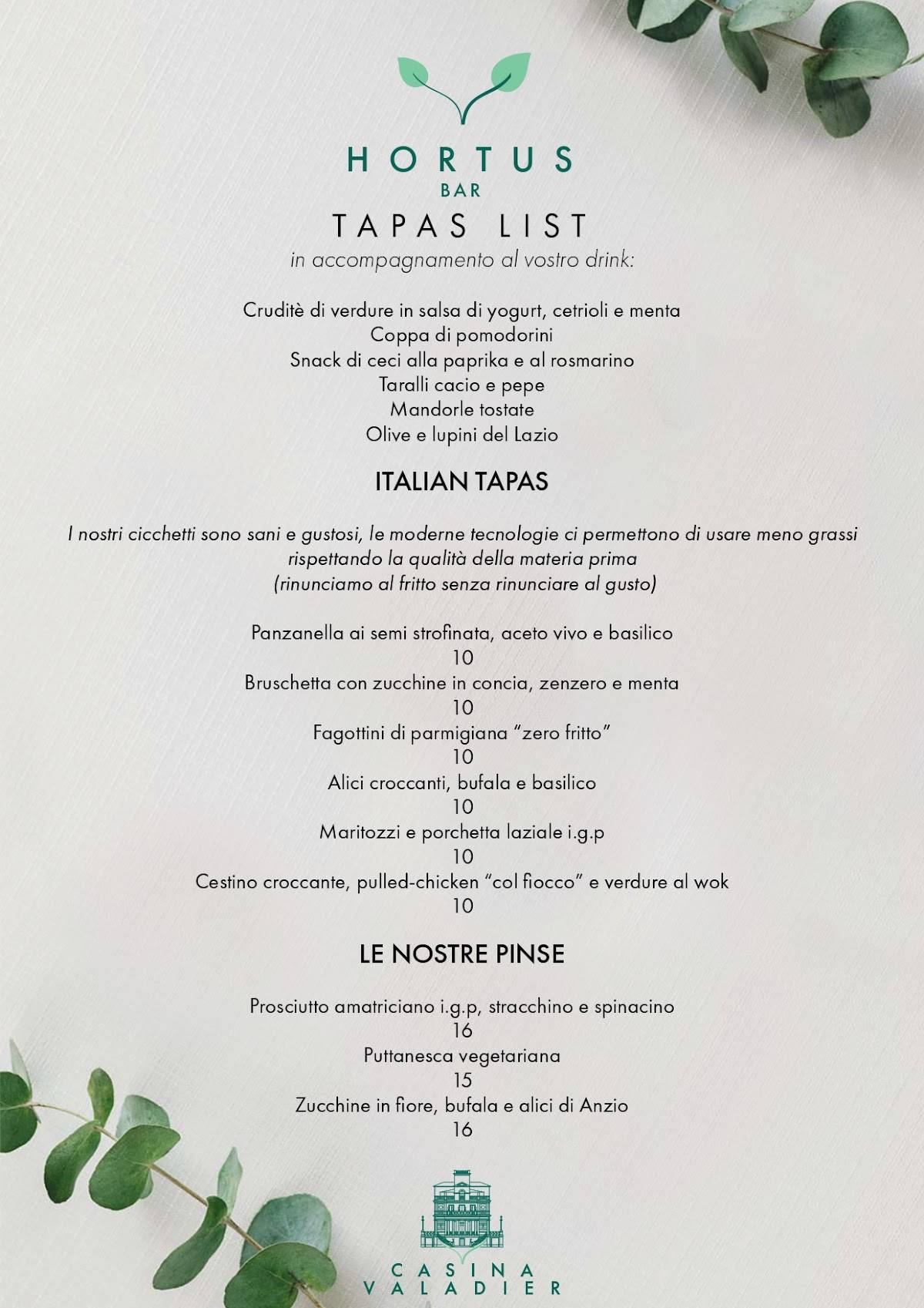 Menu di Hortus Bar 