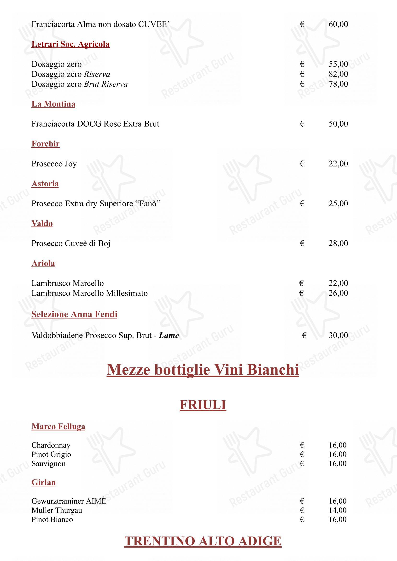 Menu di Hostaria Da Cesare Bottega Storica dal 1921 - Menu