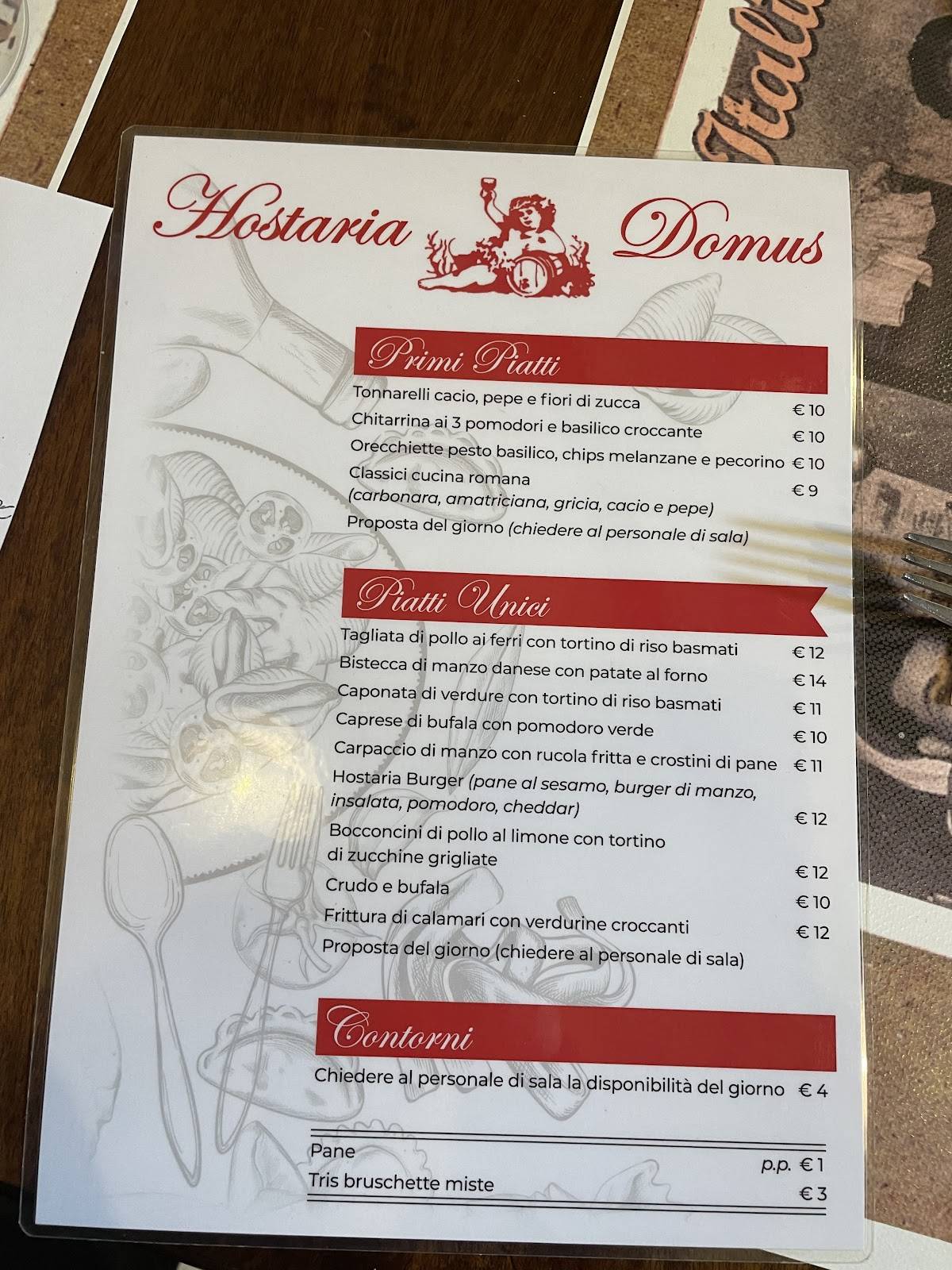 Menu di Hostaria Domus 