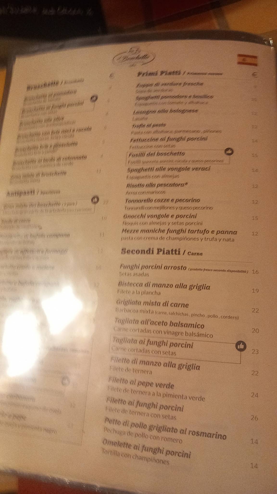 Menu di Hostaria al Boschetto 