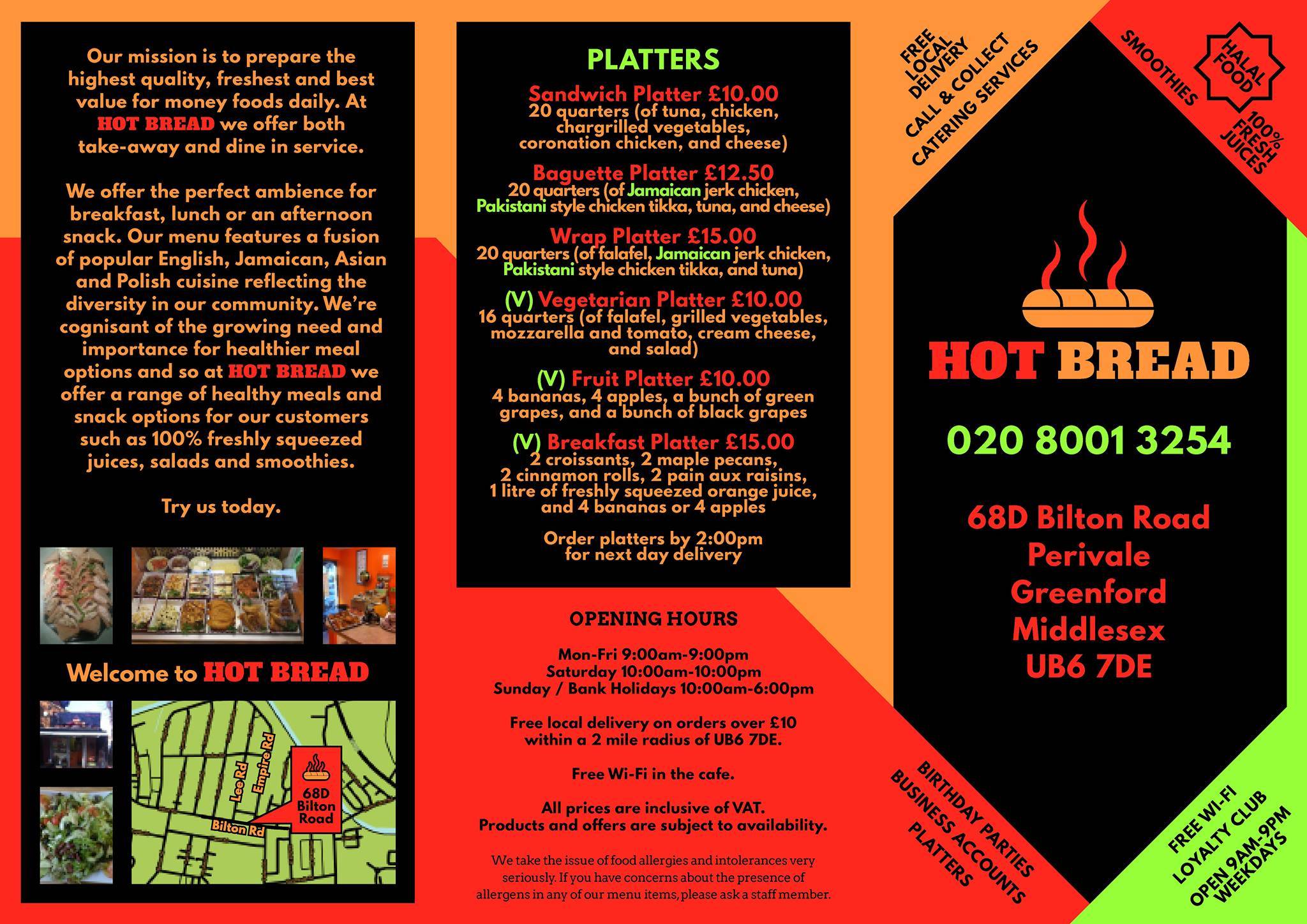 Menu at Hot Bread cafe, Greenford, 68d Bilton Rd