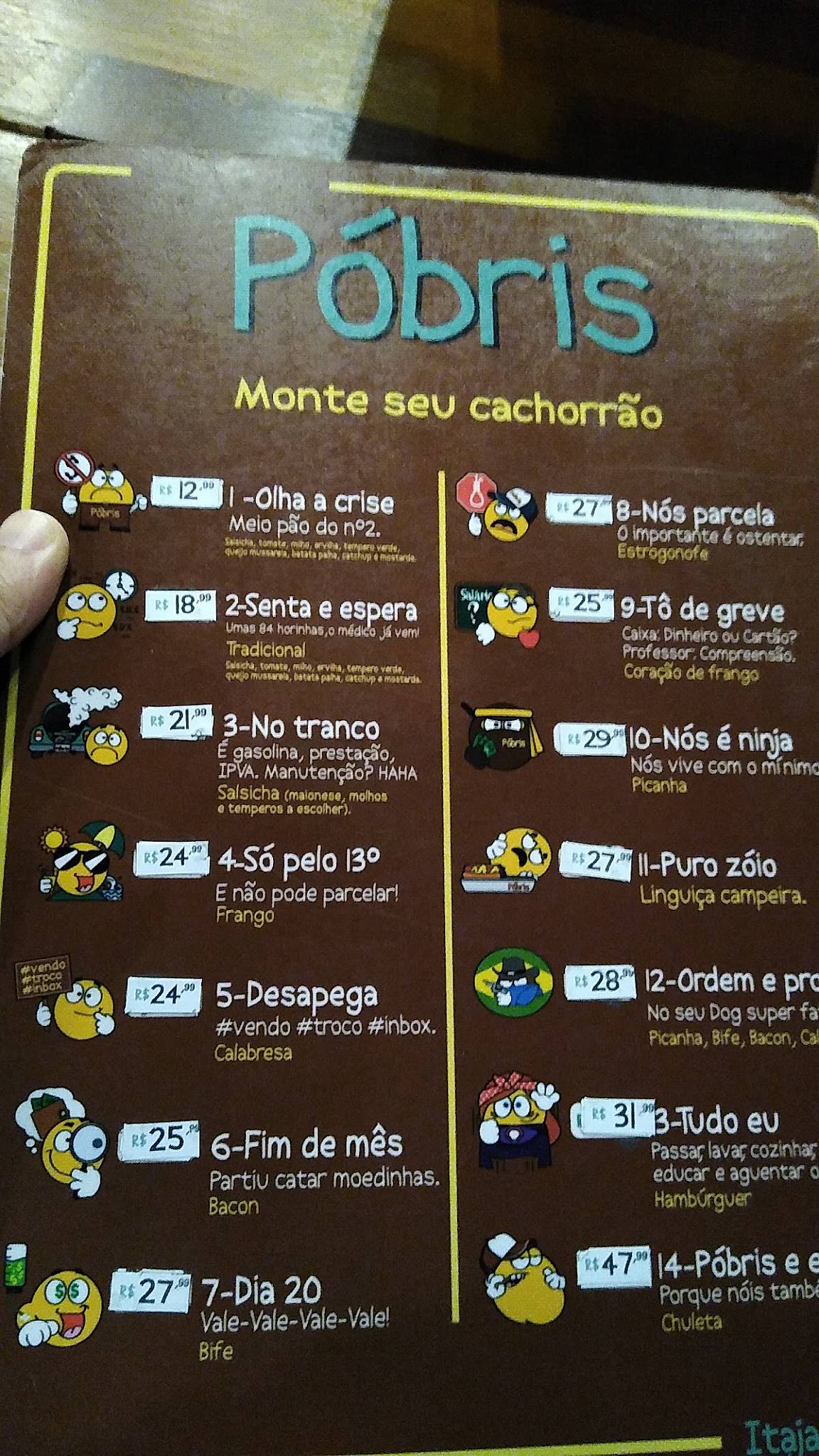 Hot Dog Póbris Itajaí cardápio