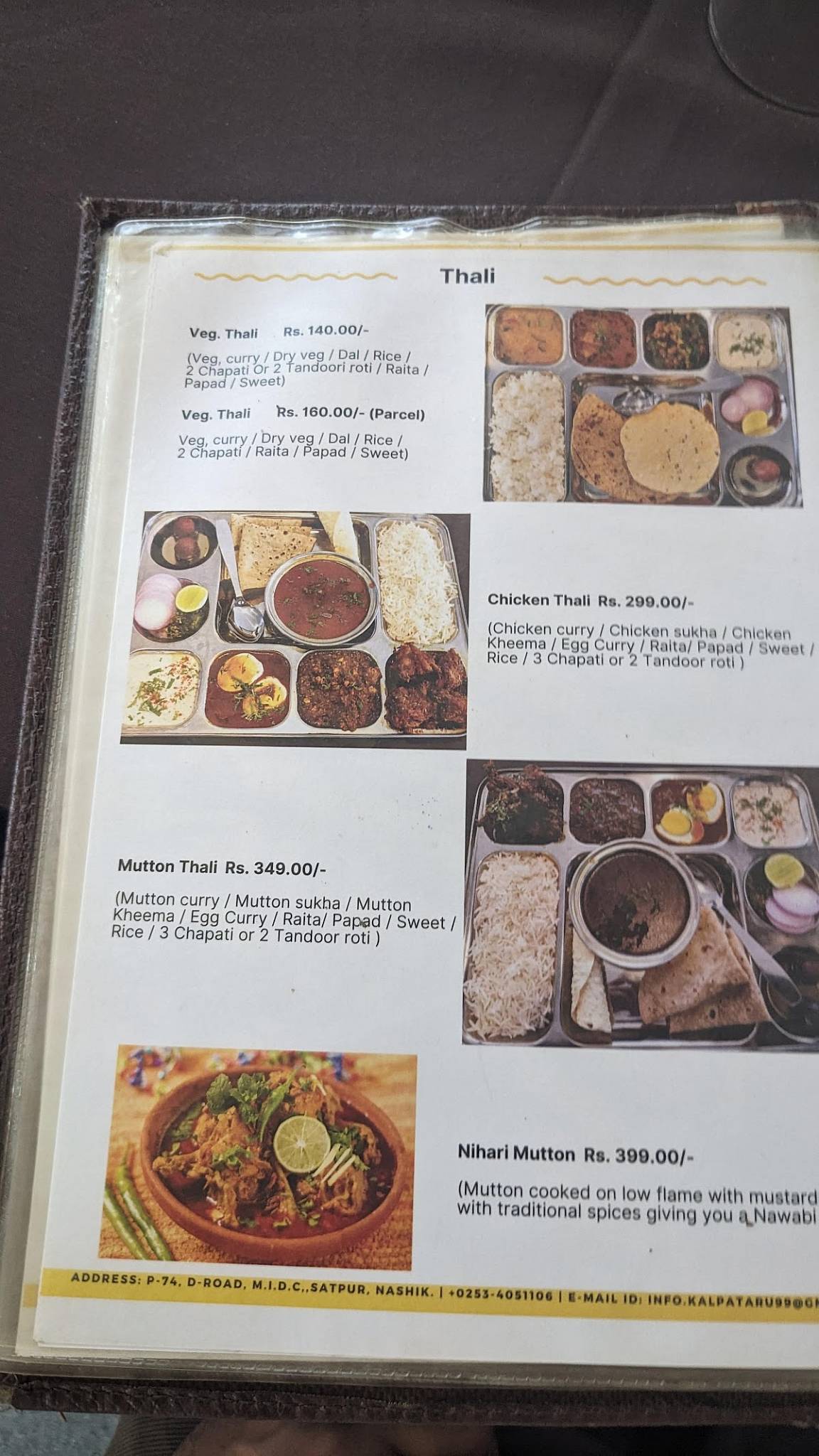 Hotel Kalpataru Oasis menu