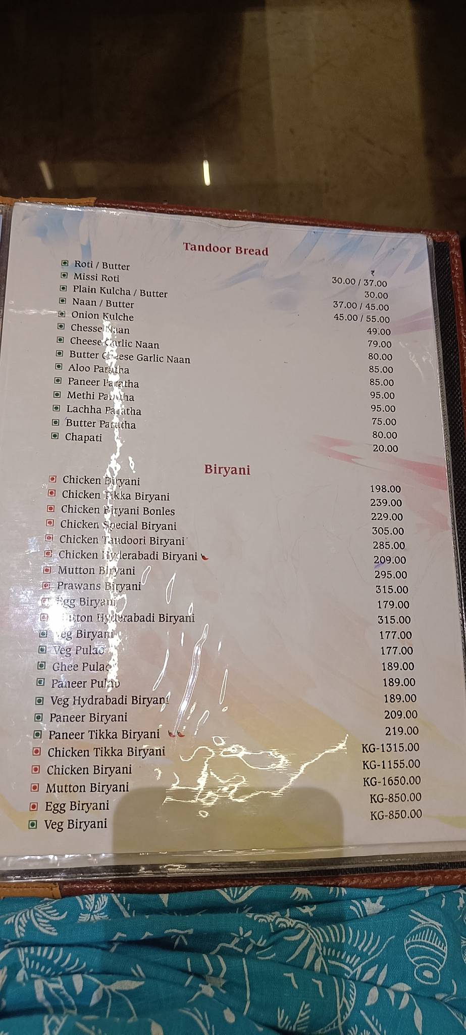 Hotel MH 07 menu