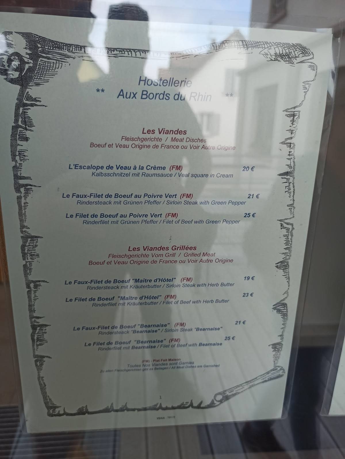Menu de Hôtel Restaurant Bords du Rhin