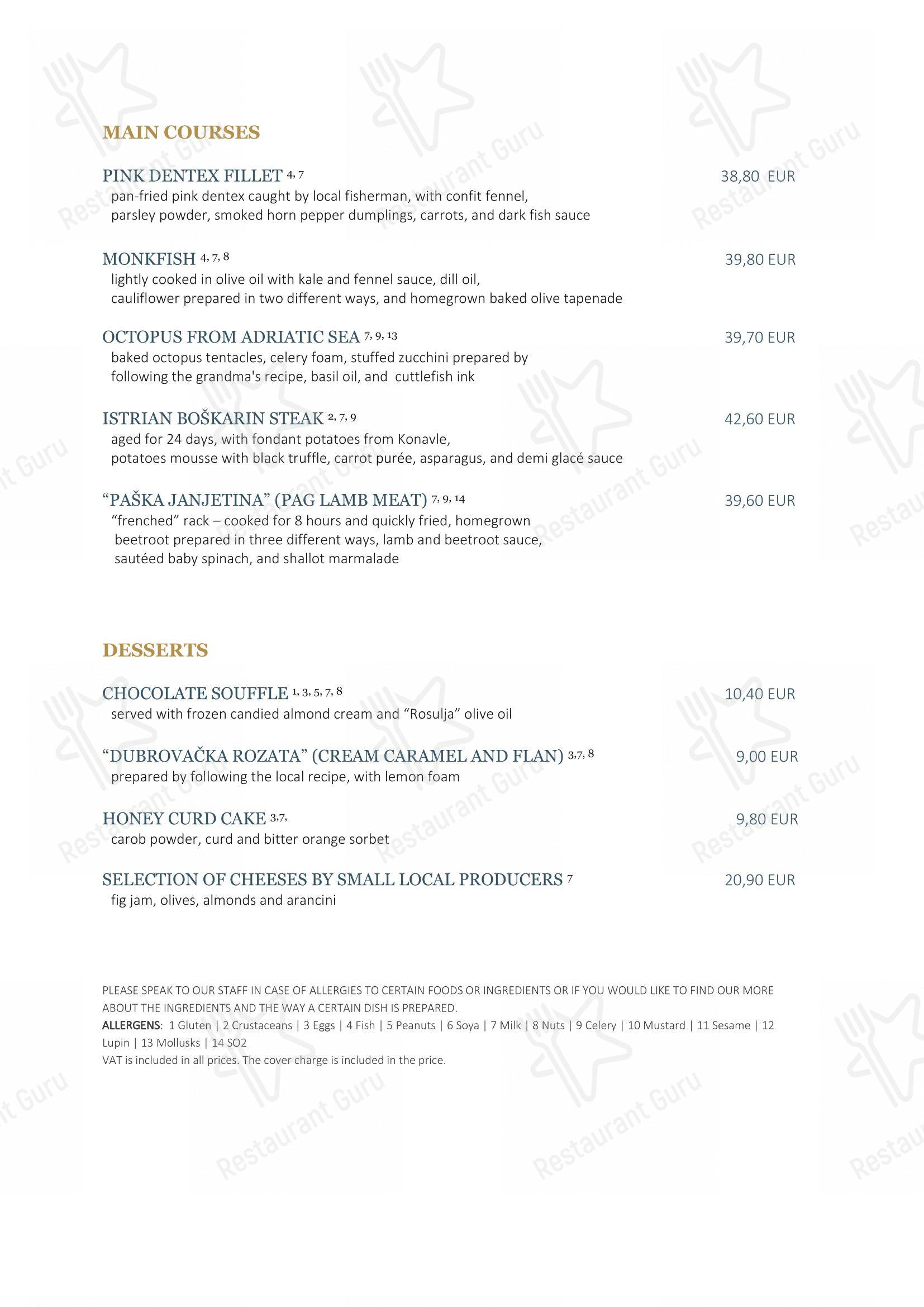 Hotel Supetar Cavtat in Ragusa Vecchia - Menu