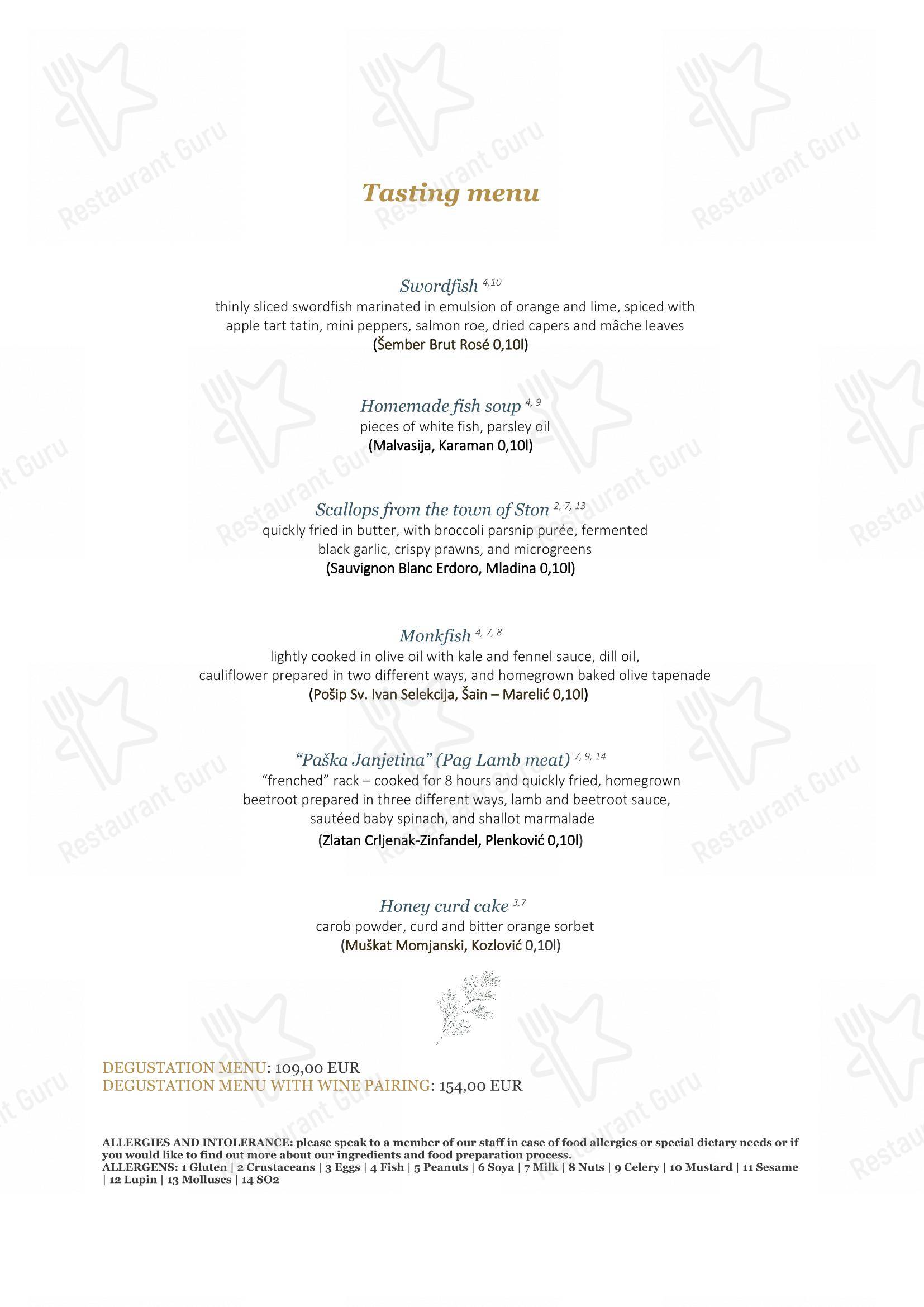 Menu per Hotel Supetar Cavtat in Ragusa Vecchia