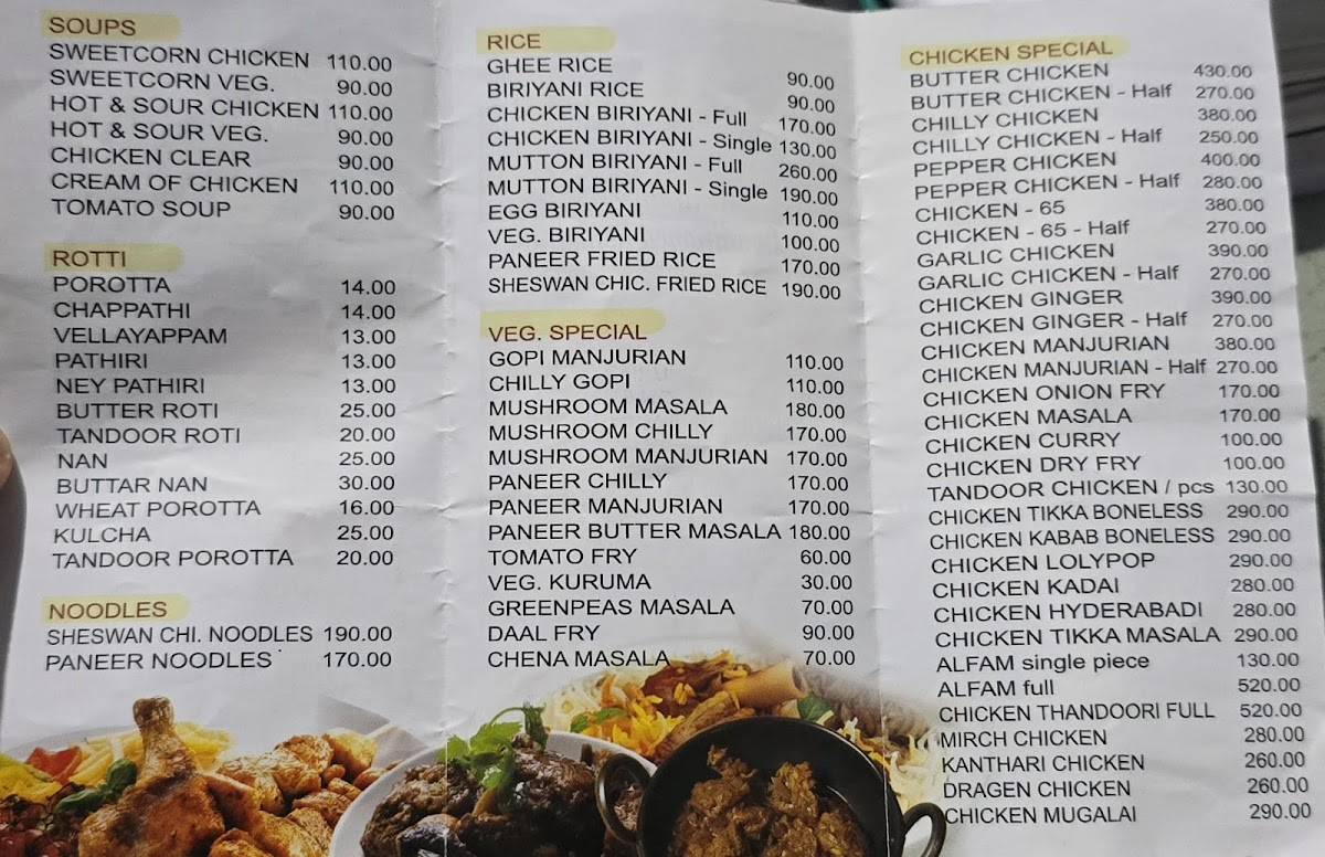 Hotel Topform Payyanur menu
