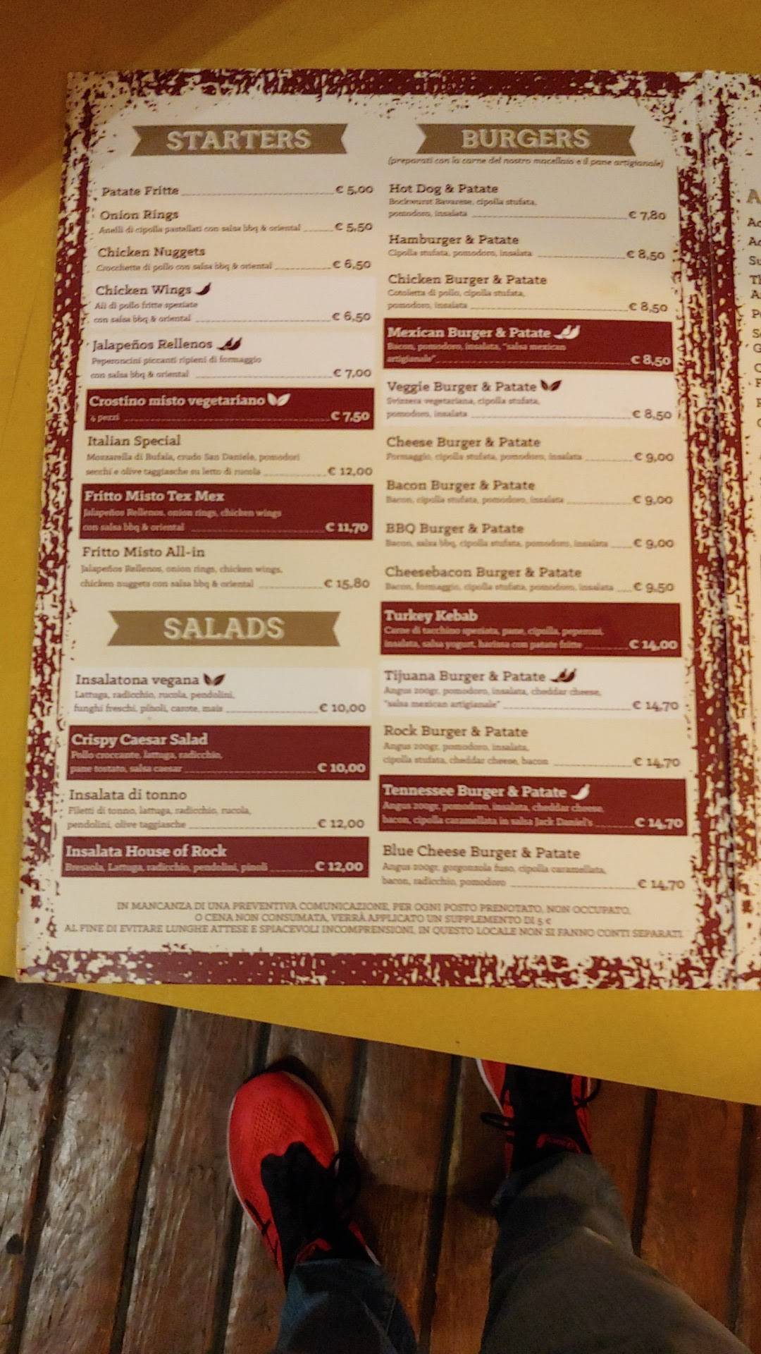 Menu di House of Rock 