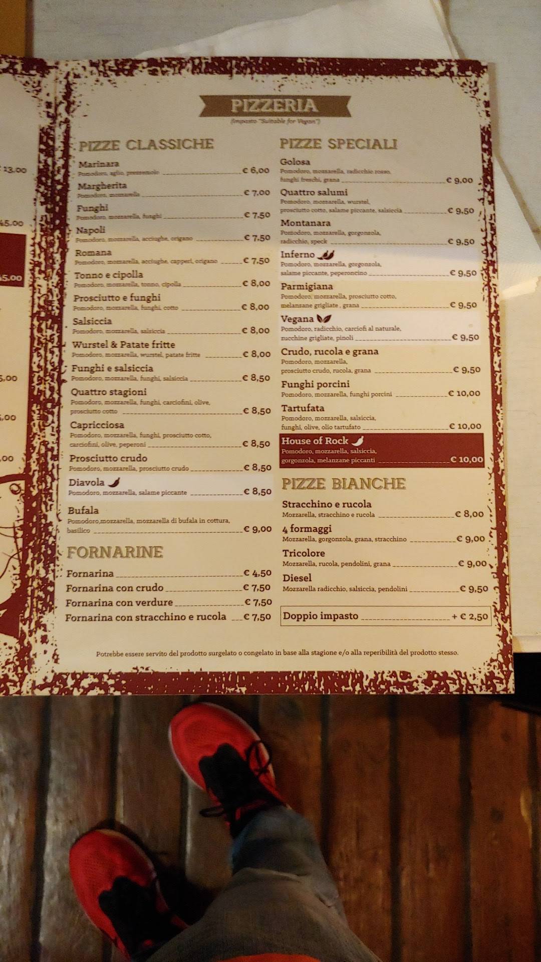 Menu di House of Rock 