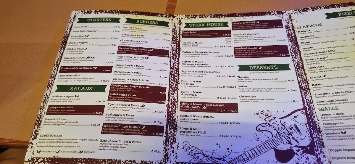 Menu di House of Rock 