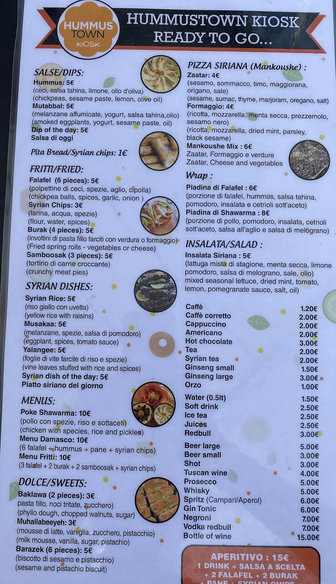 Menu di Hummustown Kiosk 