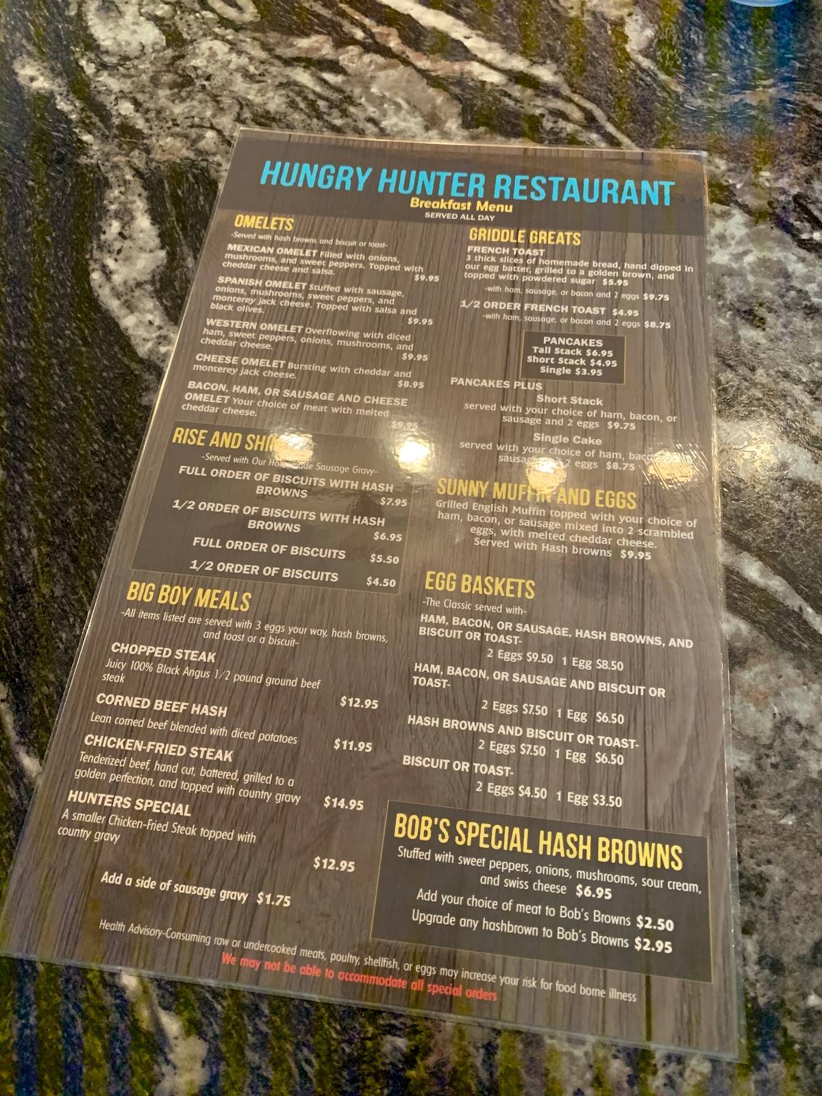 Menu at Hungry Hunter Restaurant, Branson, Historic Hwy 165