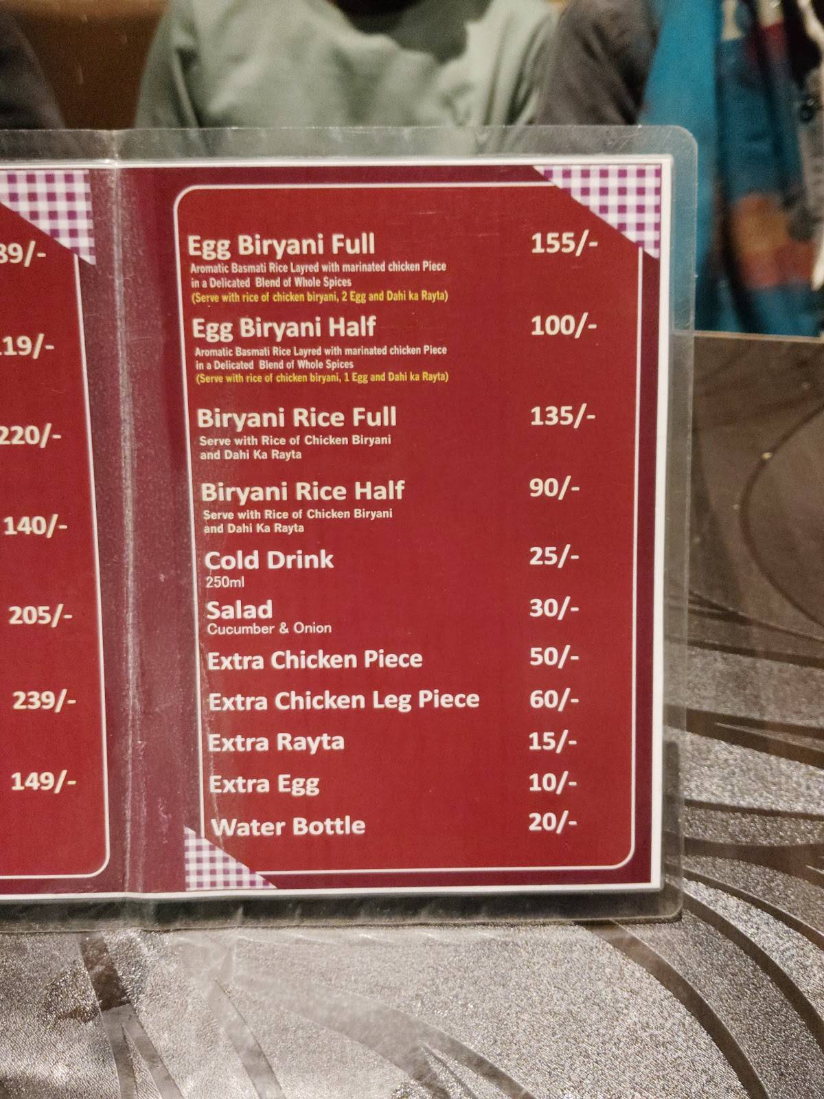 Hunter Biryani menu
