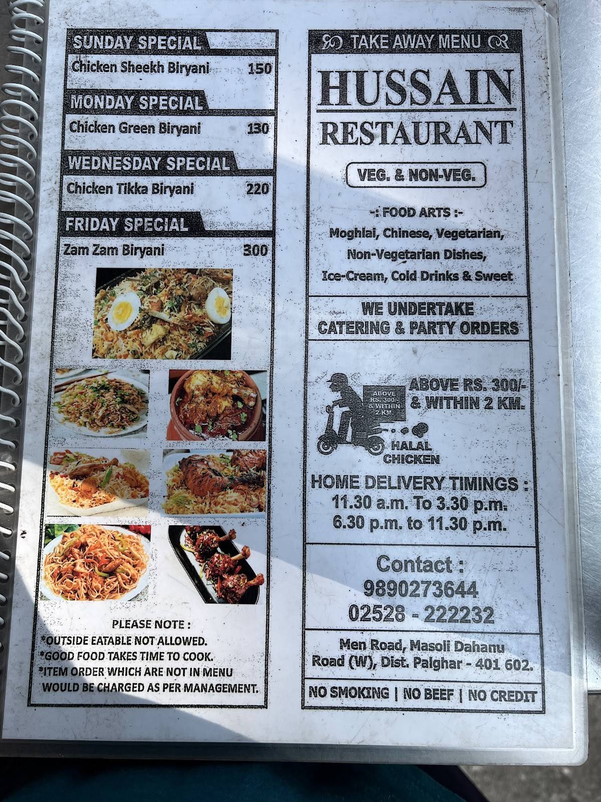 Hussain Restaurant menu