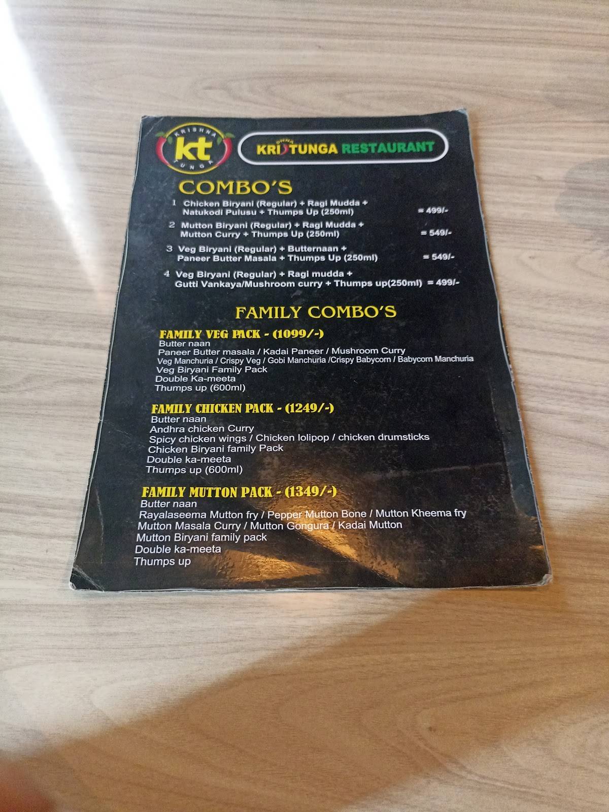 KRITUNGA RESTAURANT menu