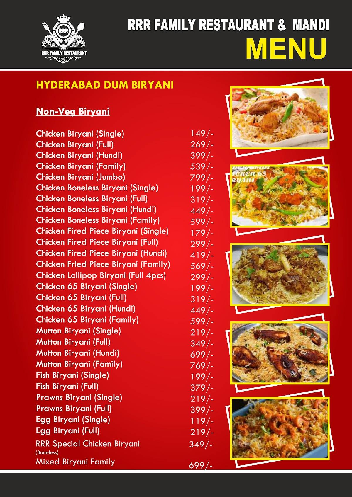 RRR Family Restaurant (Mandi) menu