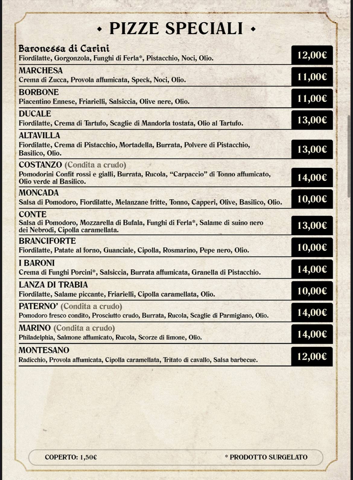 Menu di I Baroni Pizzeria Ristorante 