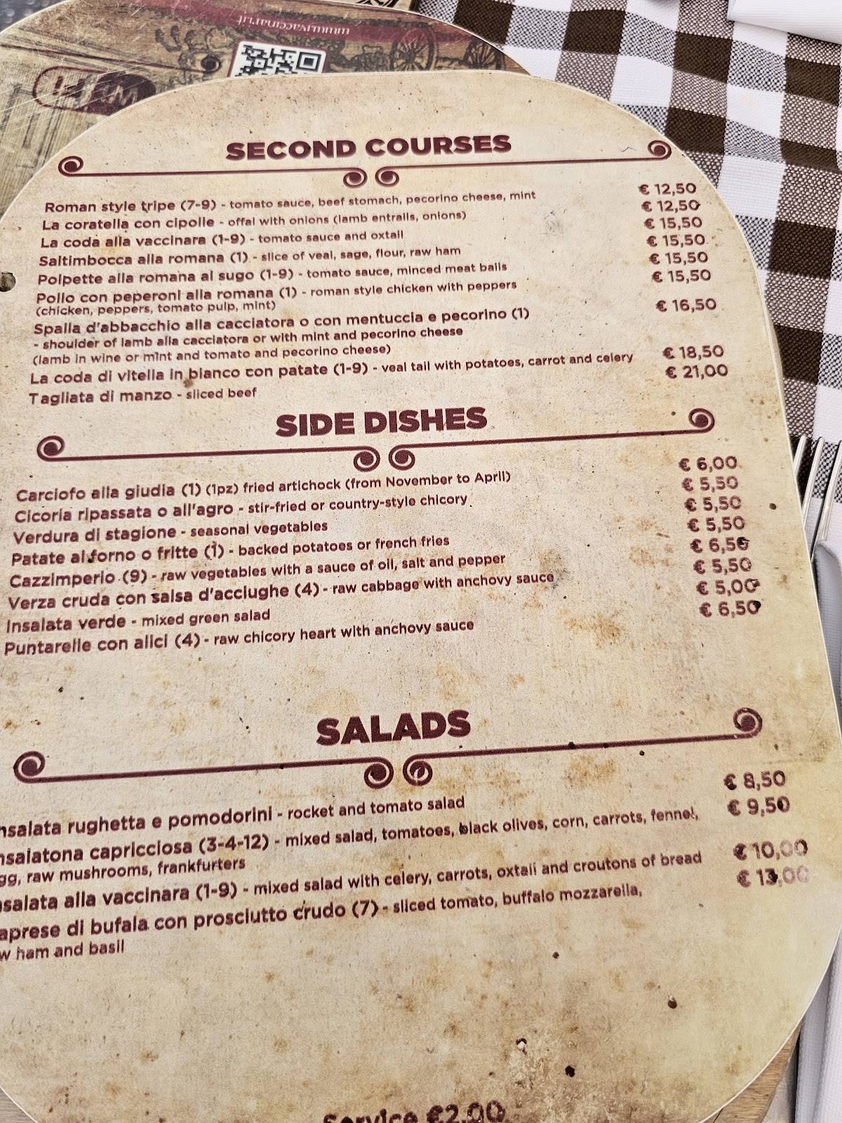 Menu di I Vaccinari Ristorante Pizzeria Rione Monti 