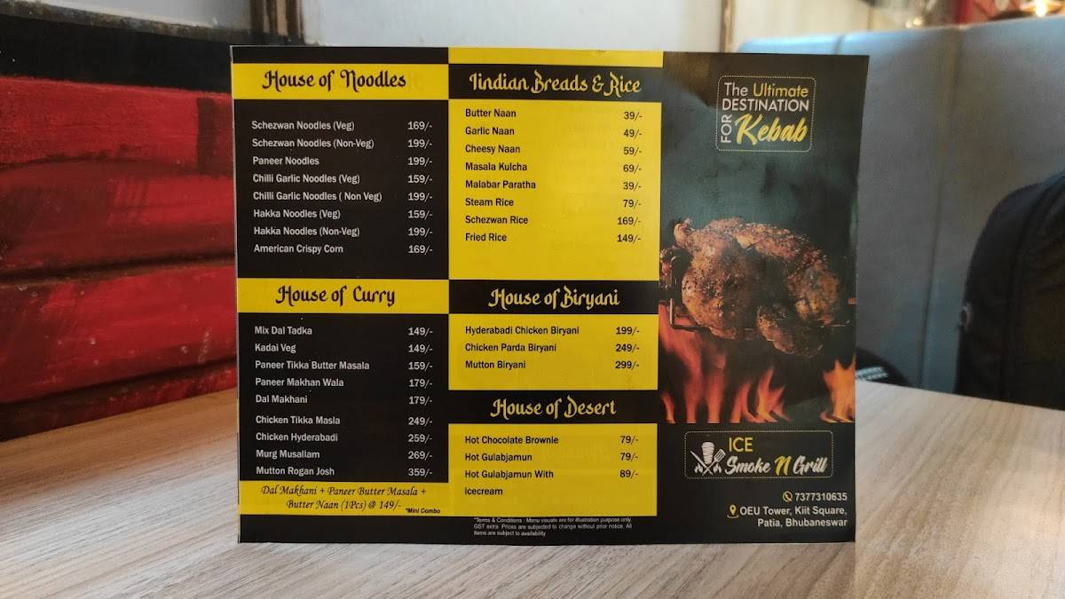 ICE SMOKE N GRILL menu