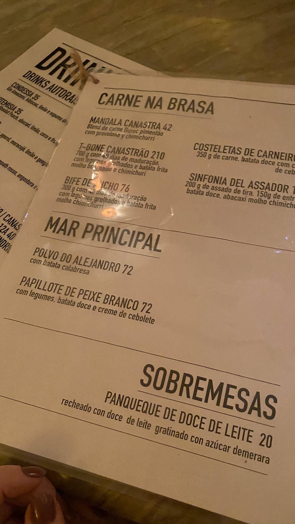 Canastra Leblon cardápio