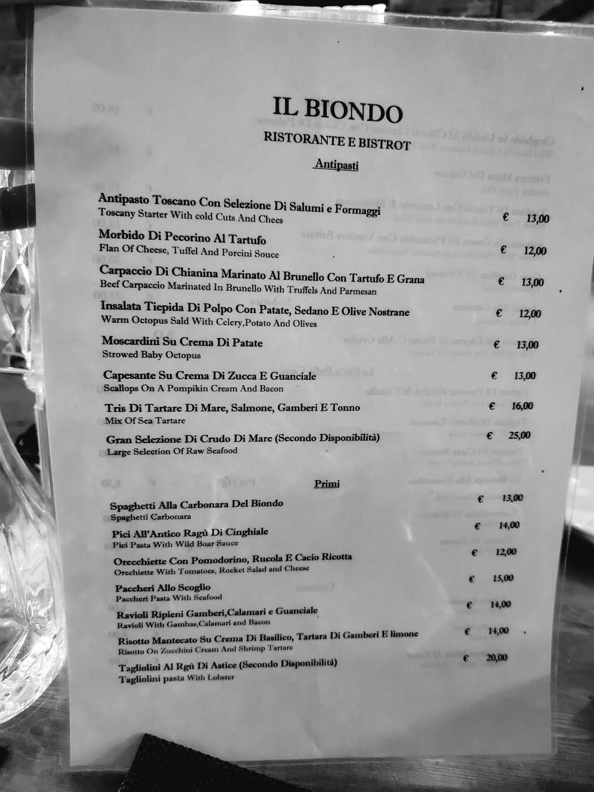 Menu di SIENA Il Biondo 