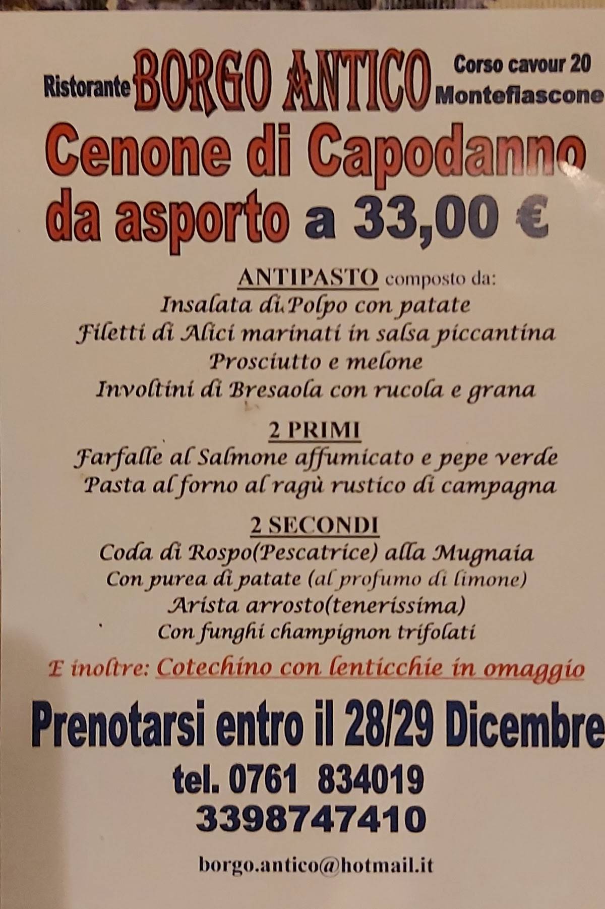 Menu di Il Borgo Antico Montefiascone 