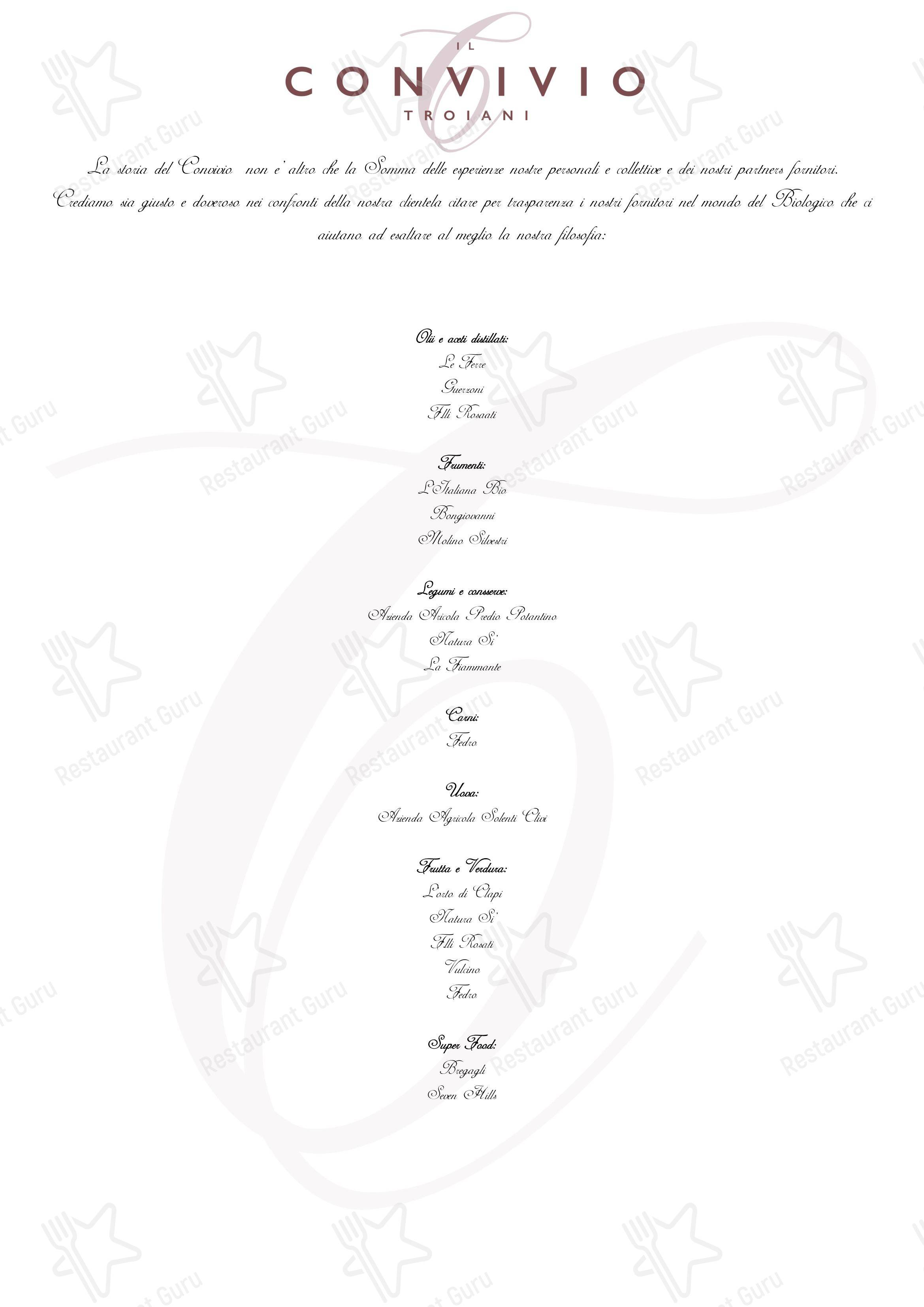 Menu per Il Convivio Troiani in Roma