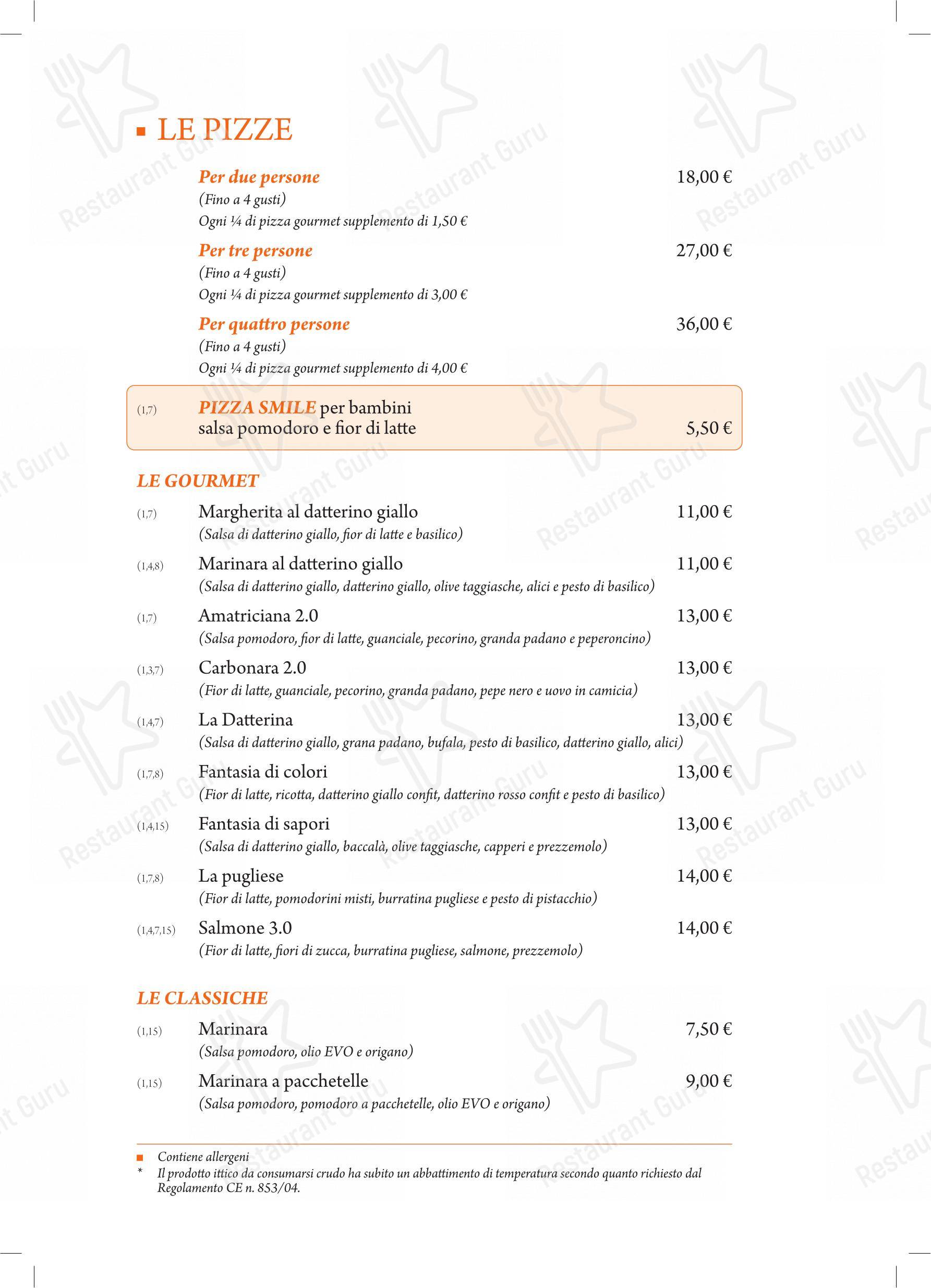 Menu per Il Datterino Giallo in Roma