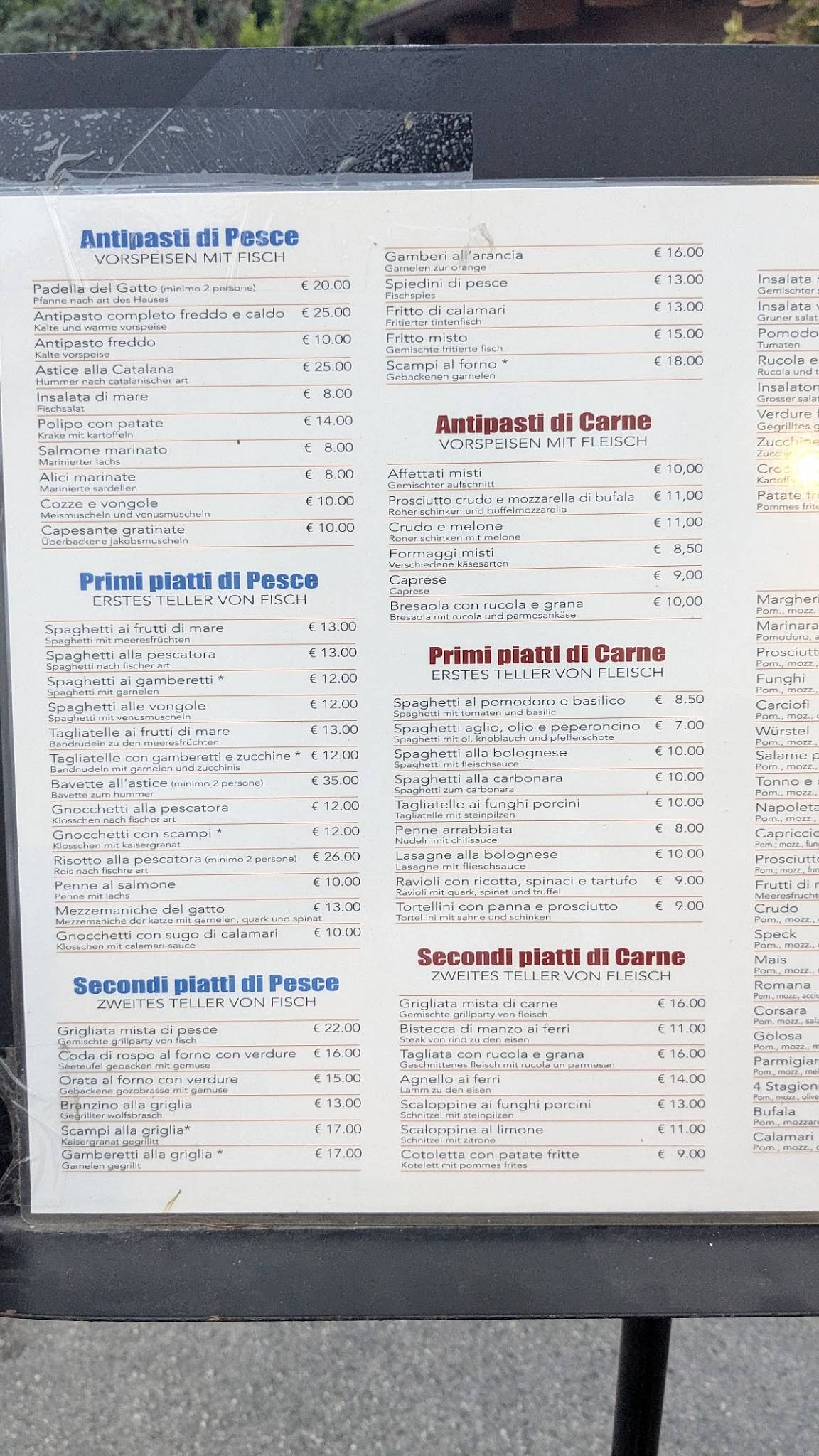 Menu di Il Gatto che Ride 