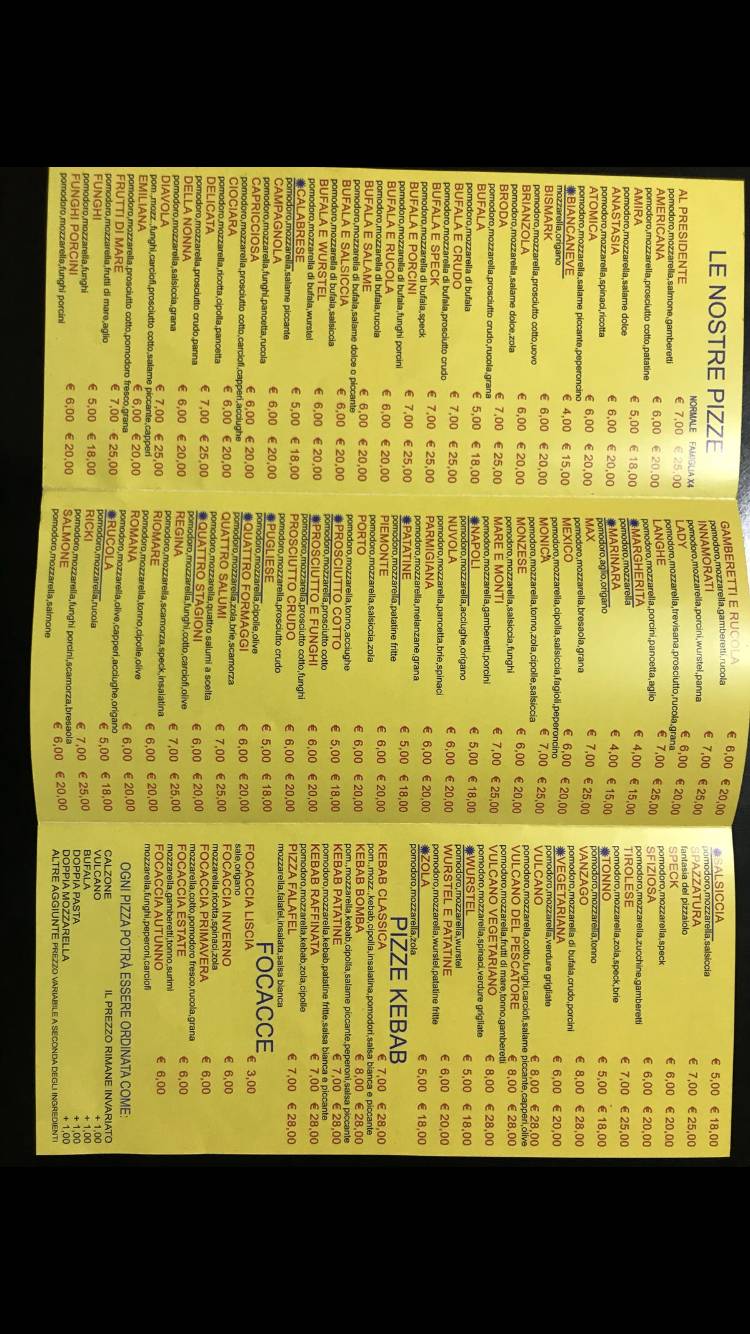 Menu di Pizza e Griglia Il Presidente 