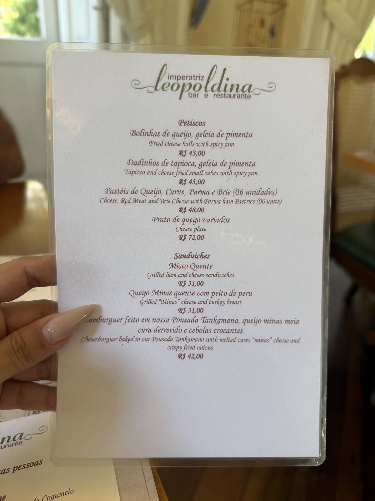 Restaurante Imperatriz Leopoldina cardápio