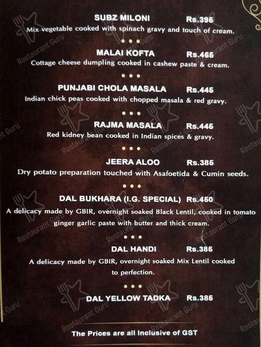 Imperial Grill menu
