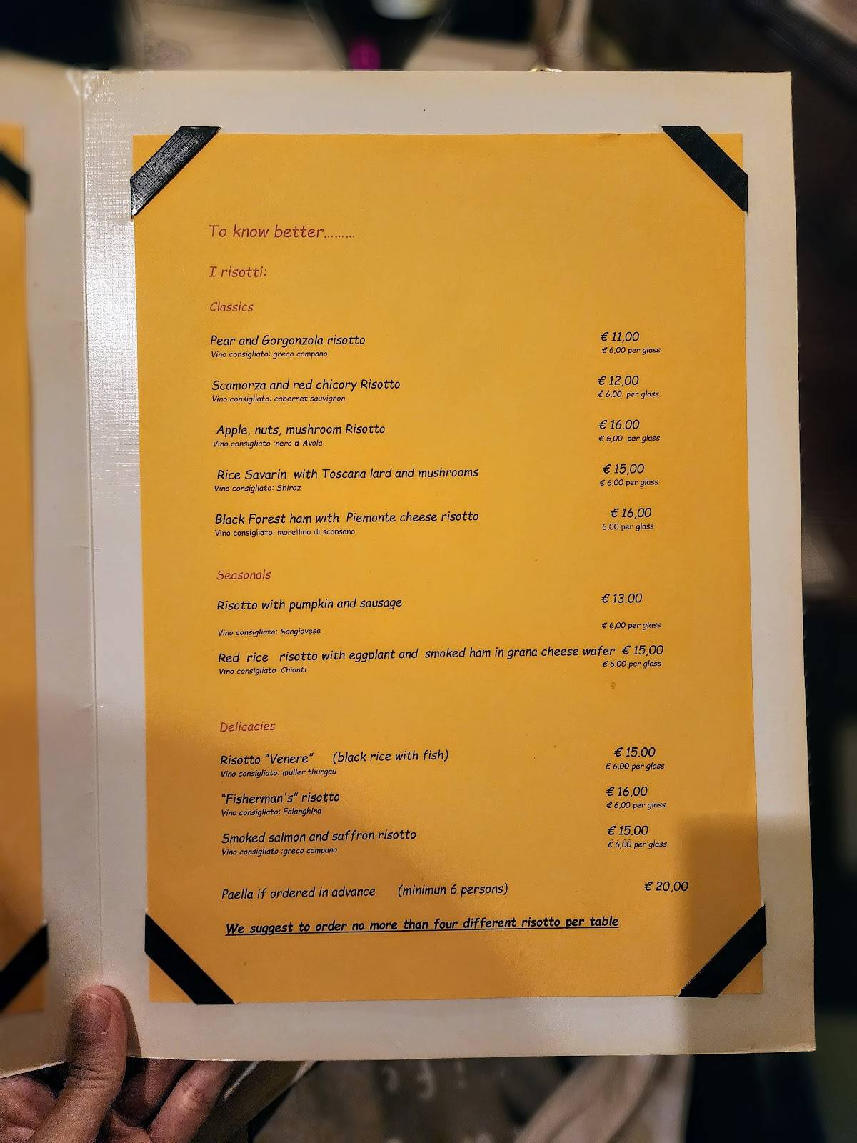 Menu di In Vino Veritas 