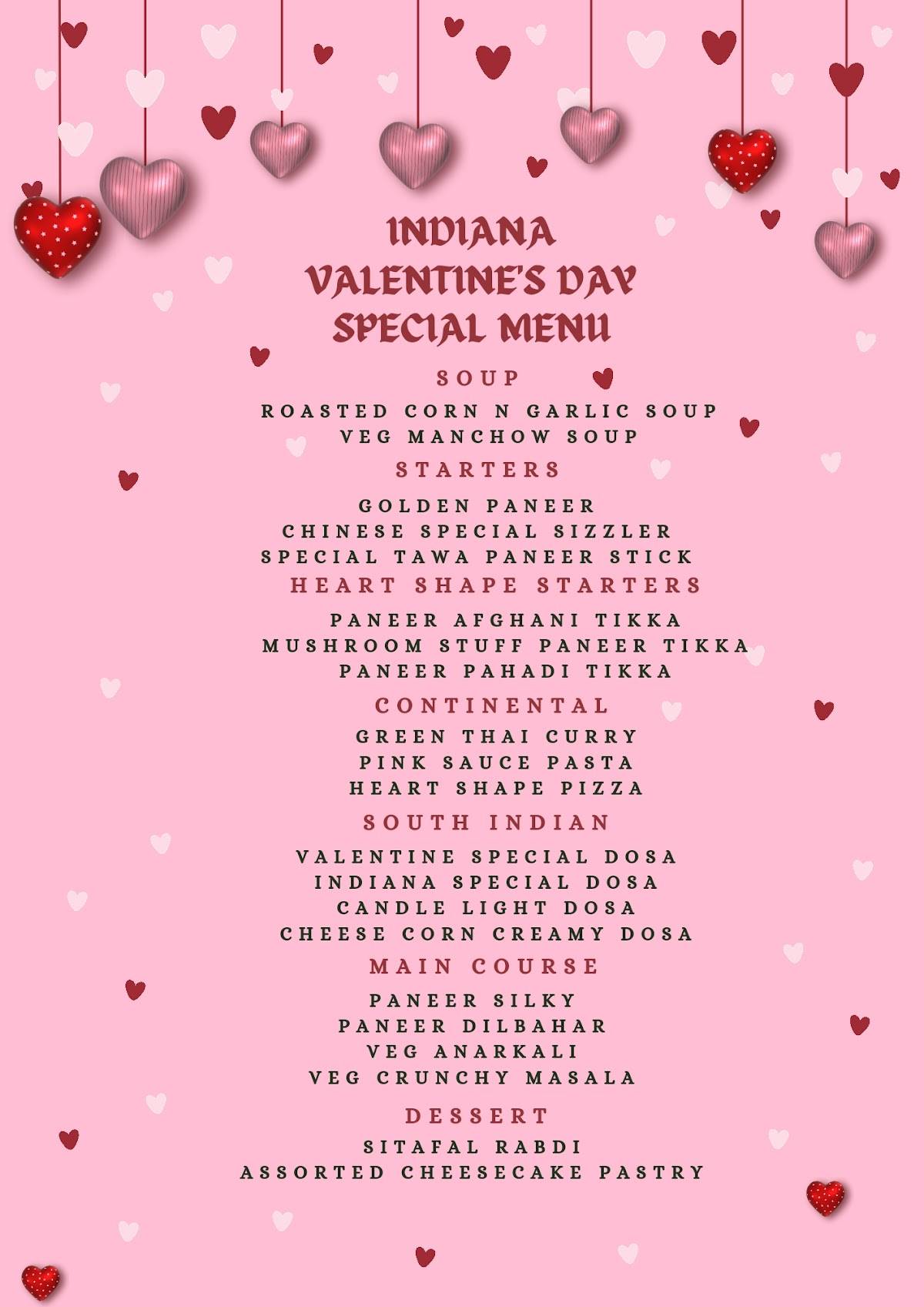 Indiana Veg Restaurant and Cake Boutique menu