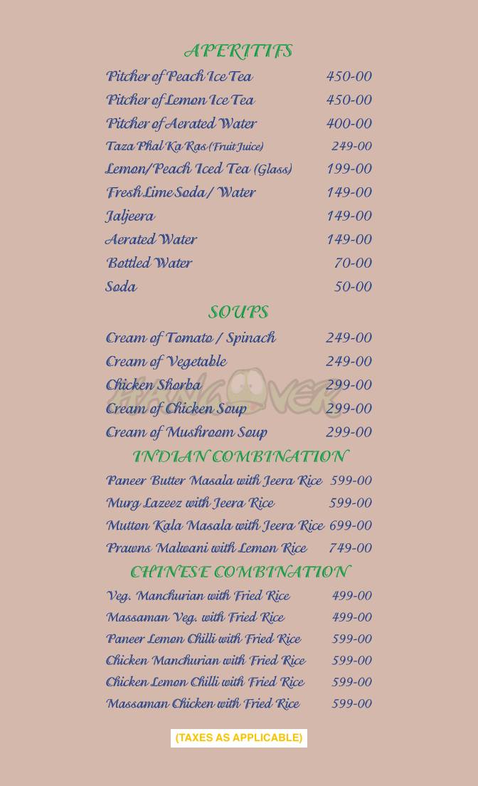 Indigo Restaurant Kalyan menu
