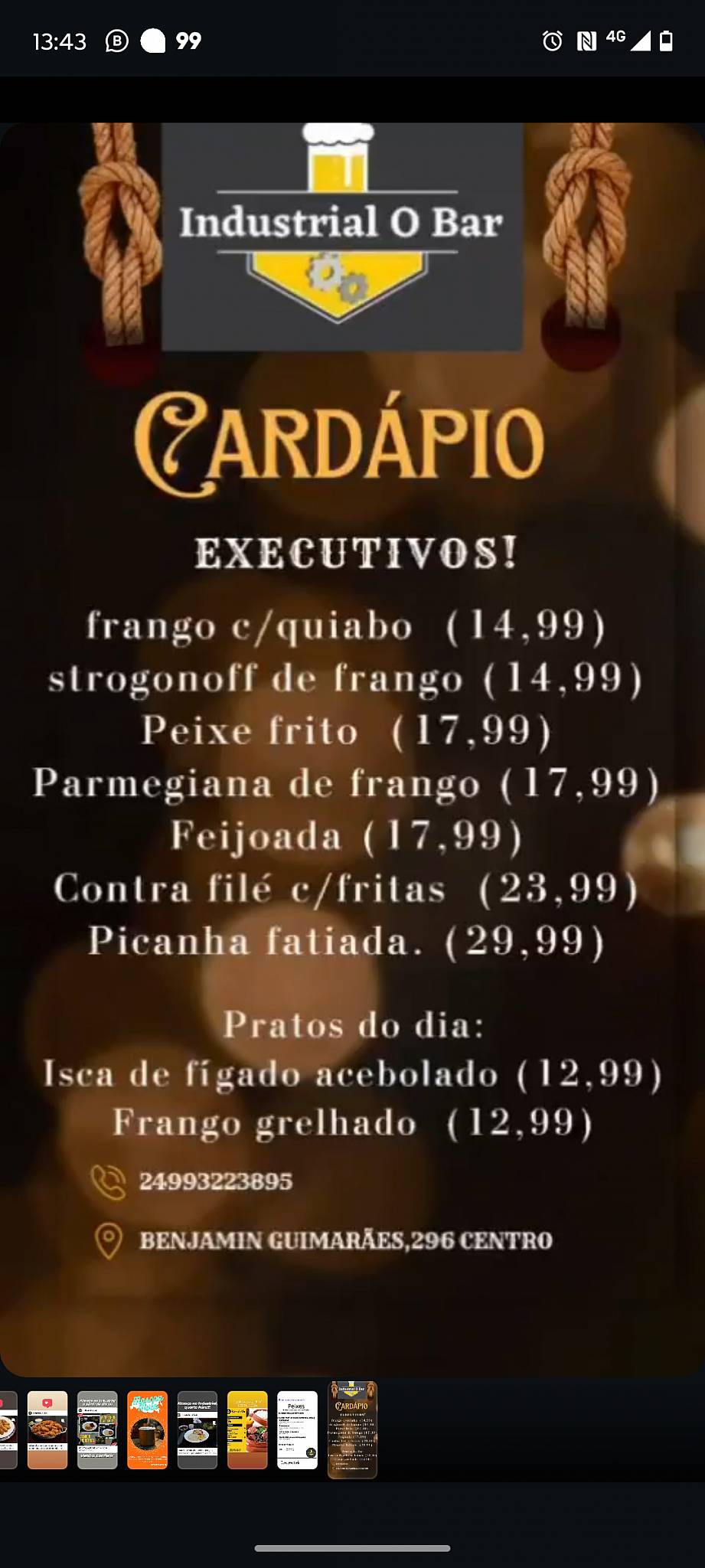 Industrial O Bar cardápio