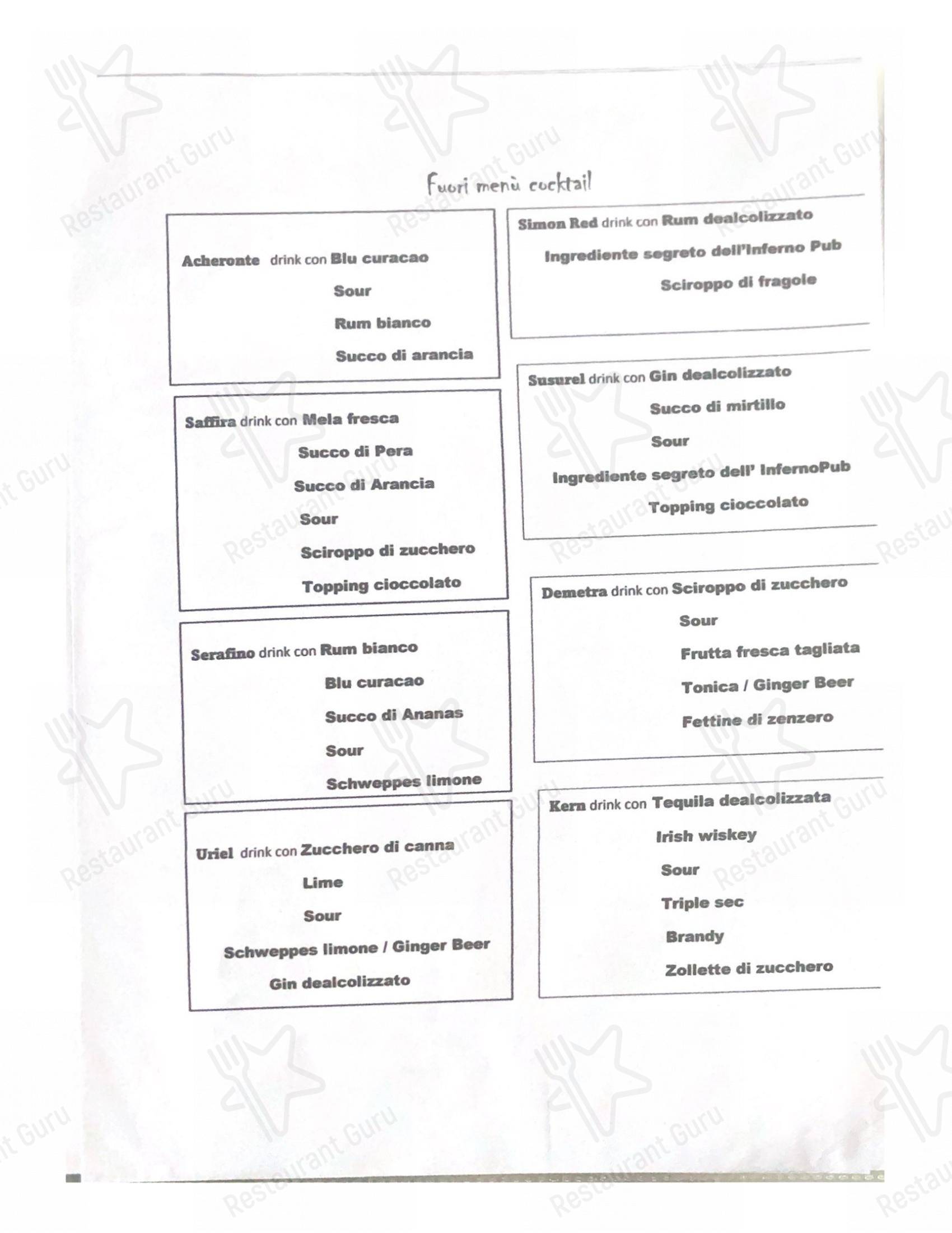 Menu per Inferno Pub in San Michele