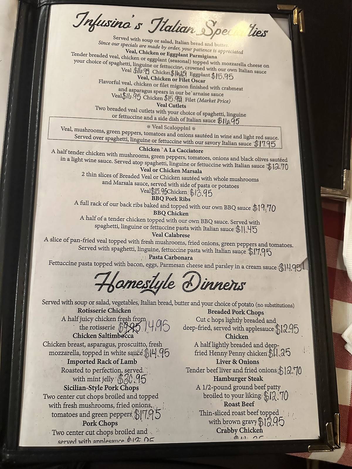 Menu at Infusino's Restaurant & Pizzeria, Racine