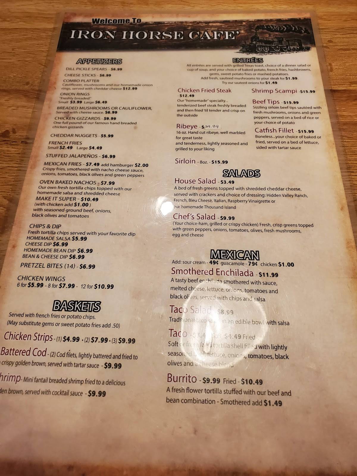 Menu at Iron Horse Cafe, Hooper