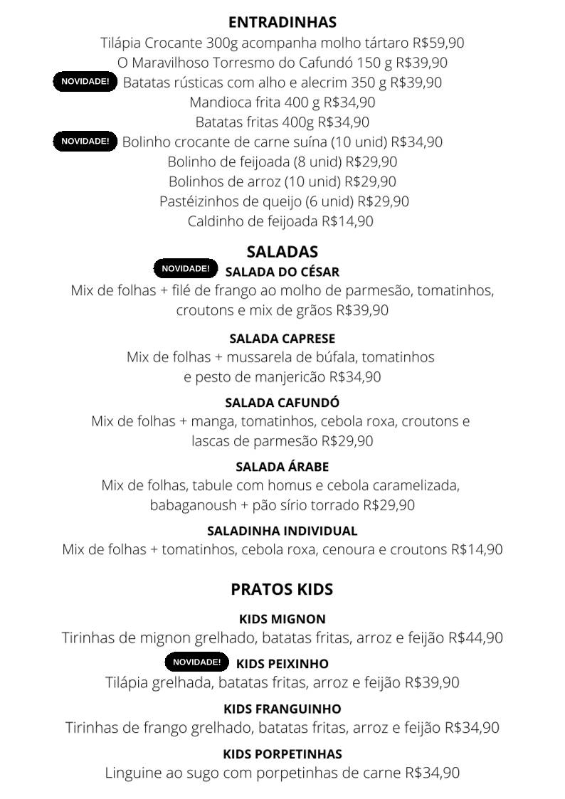 Cafundó Itu - Restaurante & Cafeteria cardápio