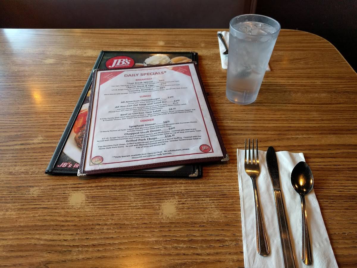 Menu at JB's restaurant, Rexburg