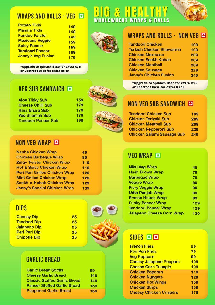 JENNY'S one-stop Cafe menu