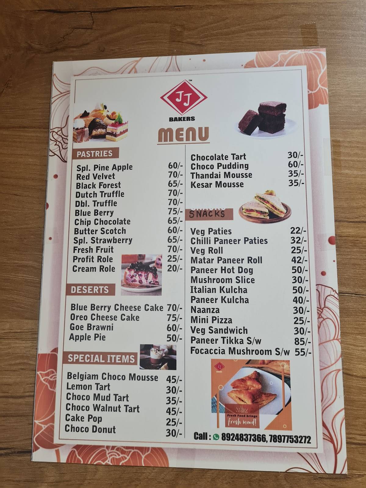 JJ BAKERS RAEBARELI menu