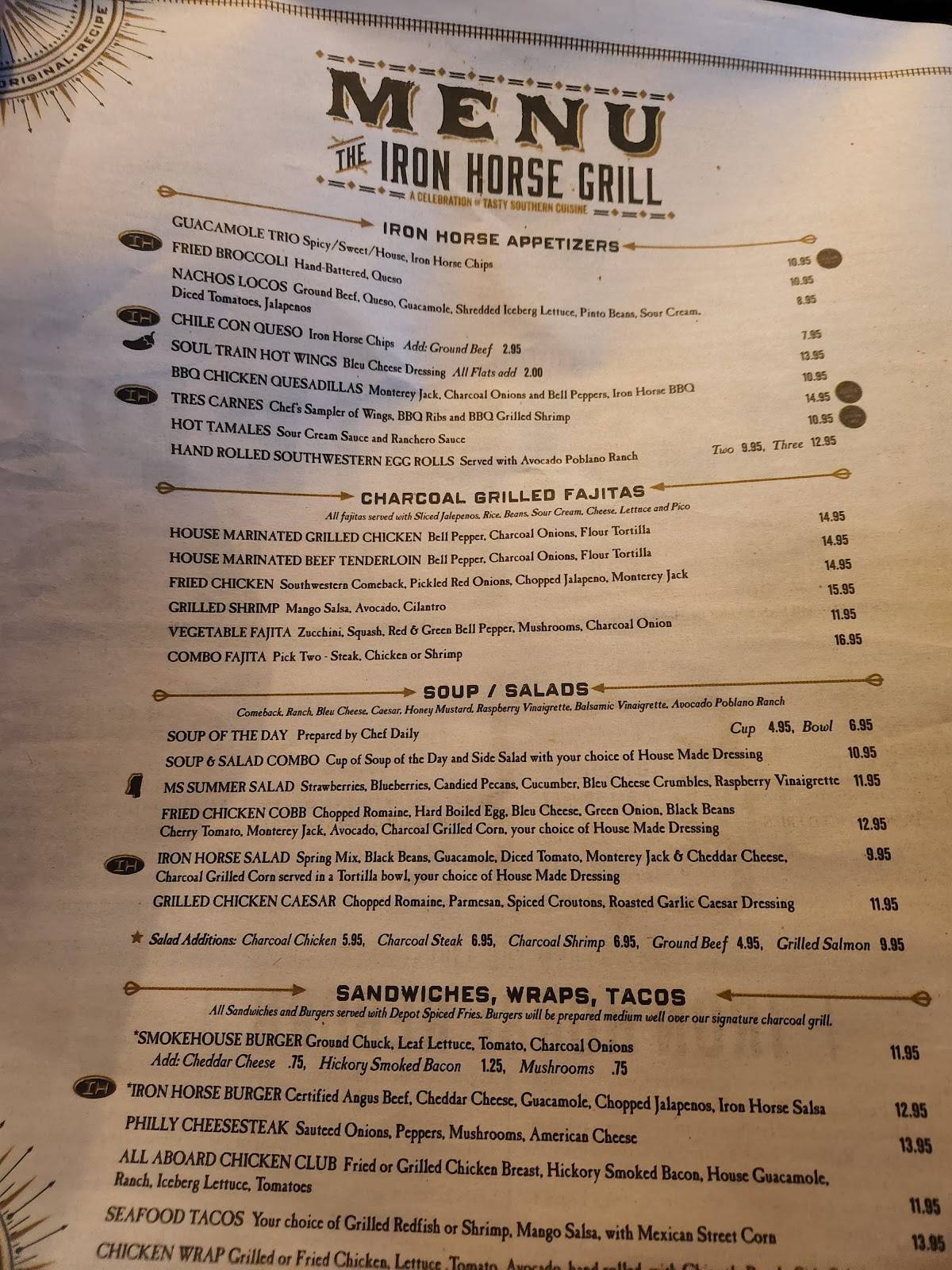 Menu at The Iron Horse Grill restaurant, Jackson