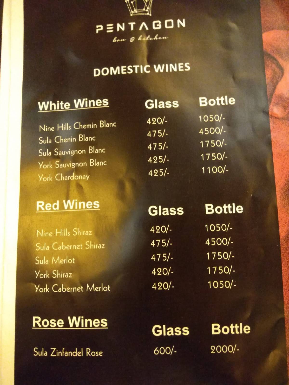 Pentagon Bar & Kitchen menu