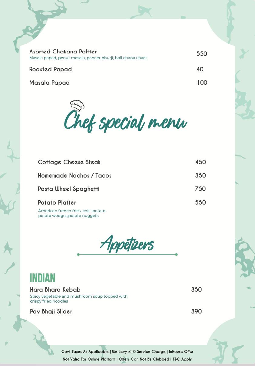 SKYBEACH - ROOFTOP RESTRAUNT LOUNGE & BAR IN JAIPUR menu