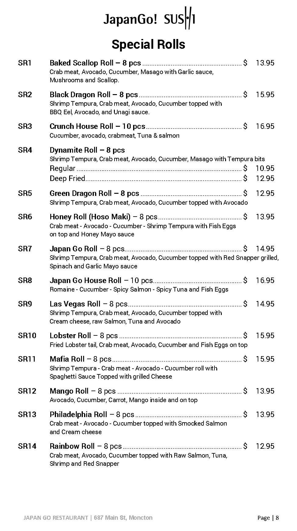 Menu de Japan Go Sushi